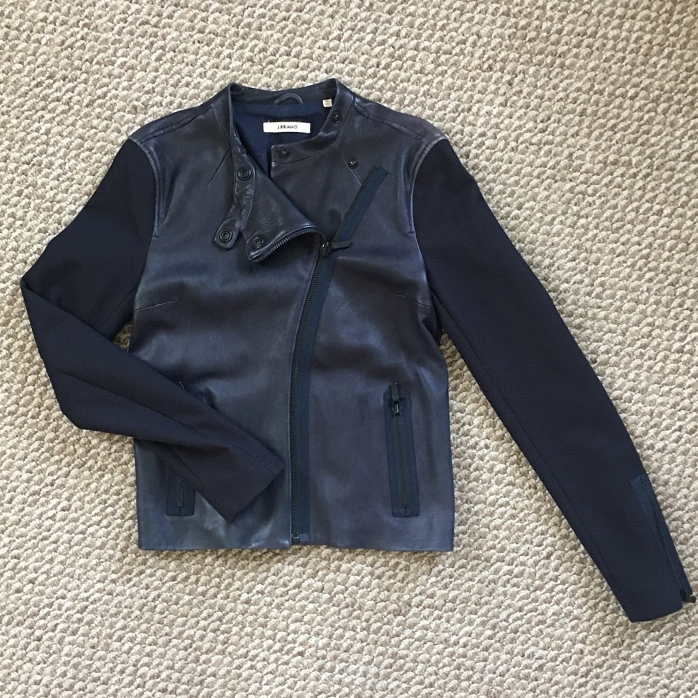 J Brand navy blue leather jacket size M